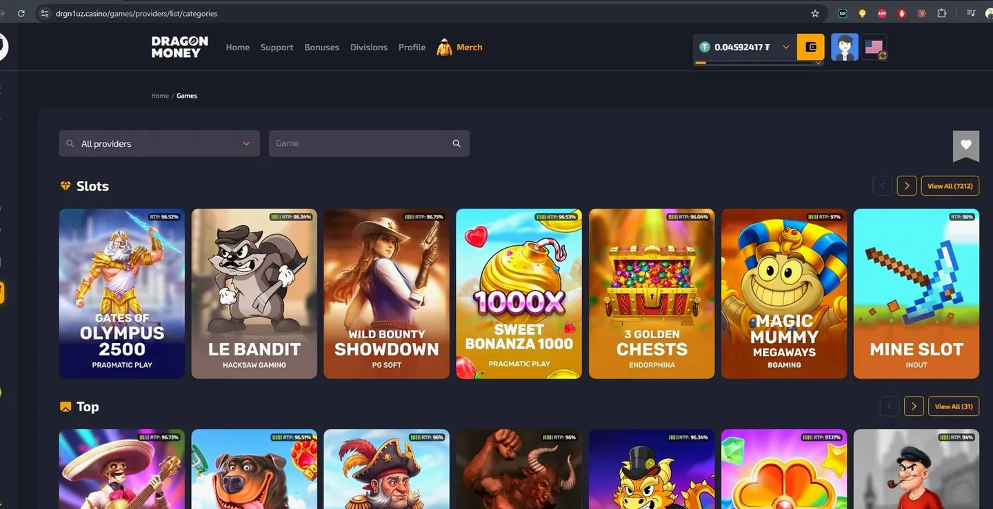 Dragon Money slots catalogue listing more than 7,000 slots