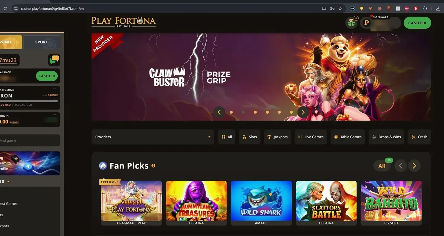 English version of the Play Fortuna home page