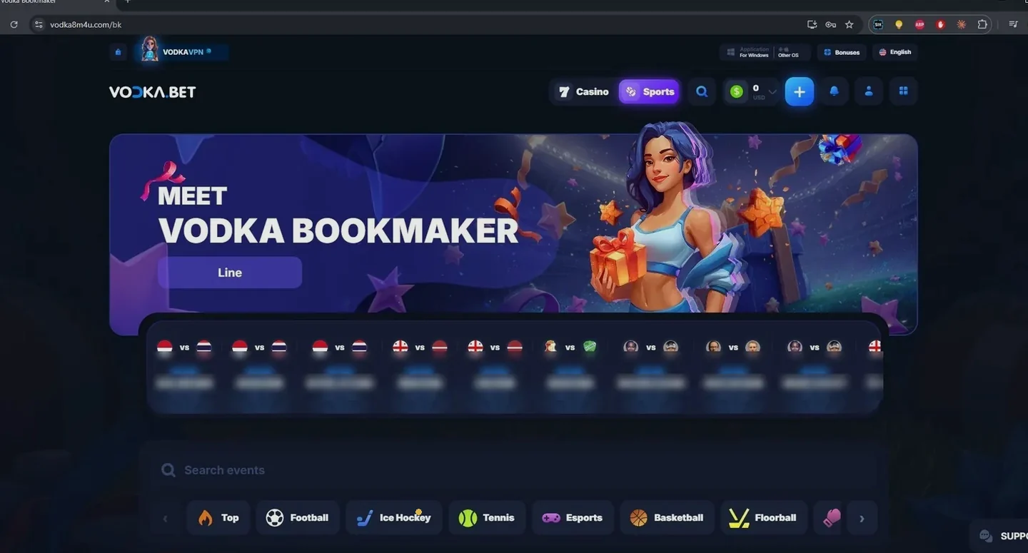 Vodka Bet sports betting home page